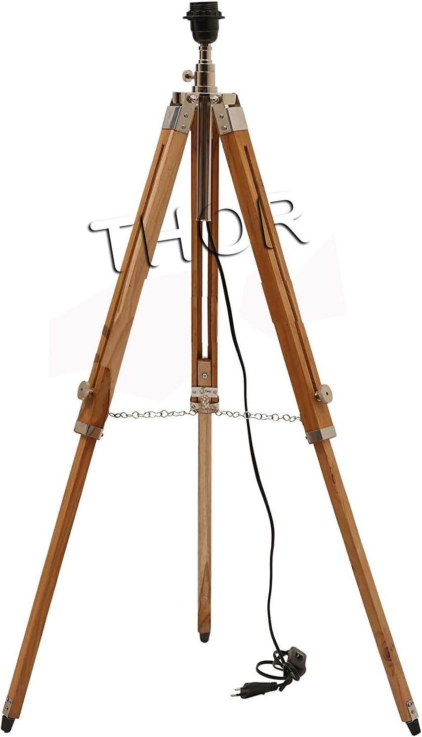 THOR INSTRUMENTS Vintage Classic Teak Wood Tripod Floor Lamp Nautical Floor Shade lamp Home Decor (Shade is Not Included) Rustic Vintage Home Decor Gifts