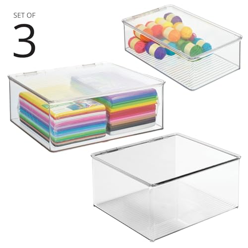 mDesign Plastic Stackable Playroom/Game Organizer Storage Box with Hinged Lid for Shelves, Cubbies, Holds Toys, Blocks, Puzzles, Controllers, or Crayons, Set of 6, Clear