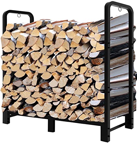 4Ft Firewood Rack Adjustable Fireplace Wood Holder For Outdoor Indoor Storage Log - Heavy Duty Fire Log Lumber Stand Stacker, Black