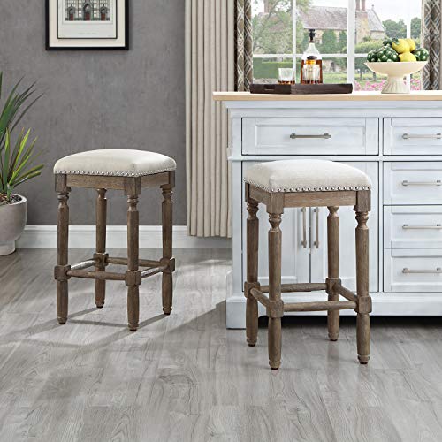 Ball & Cast Counter Height Barstool Upholstered Counter Stool Weathered Oak Finish 2-Pack 26
