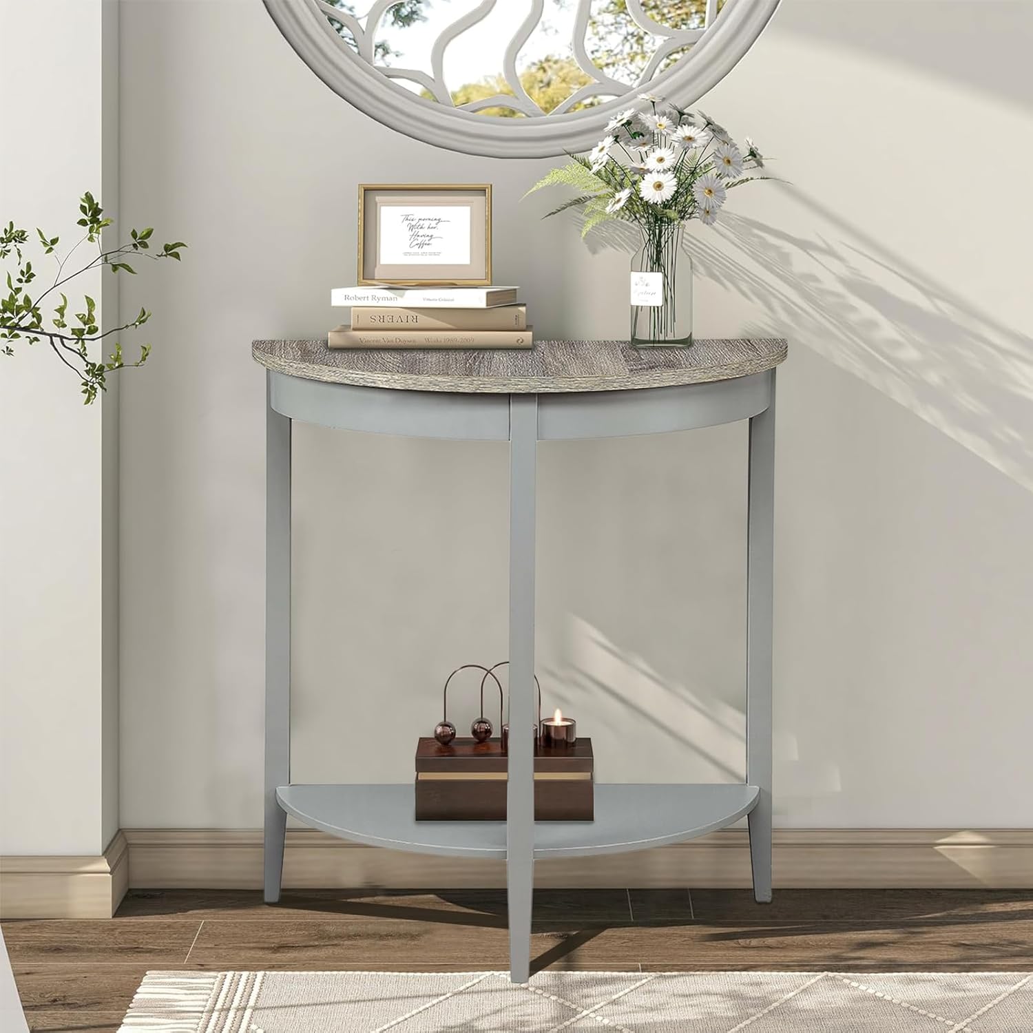 Console Table, 2 Tier Narrow Entryway Table with Storage Half Moon Sofa Couch Table Mid Century Modern Small Entry Way Tables for Living Room Bedroom