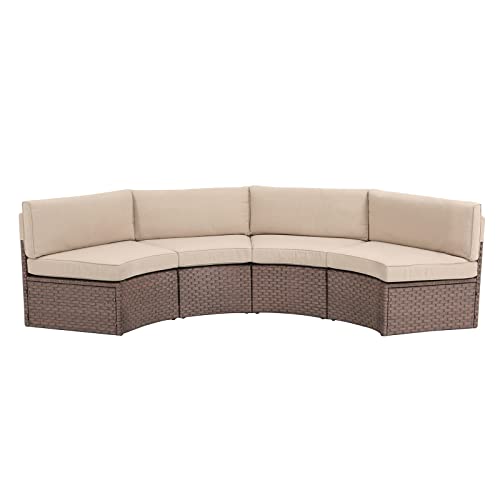 SUNSITT Outdoor 2-Piece Half-Moon Patio Furniture Curved Outdoor Sofa Wicker Sectional Set with Light Grey Cushions