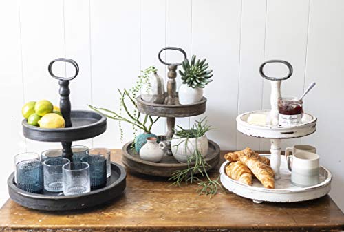 Creative Co-op EC0112 Distressed Wood 2-Tier Tray with Metal Handle, Black