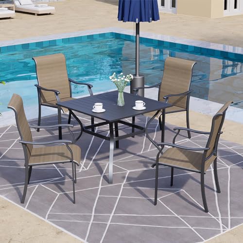 Metal Patio Dining Chairs High Back Outdoor Chairs with Armrest and Comfortable Textilene Support - Set of 2