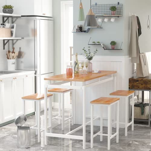 AWQM Bar Table and Chairs Set Modern Counter Height Pub Table with 4 Chairs 5 Pieces Dining Table Set Home Kitchen Breakfast Table Perfect for Bar, Breakfast Nook and Kitchen, Oak