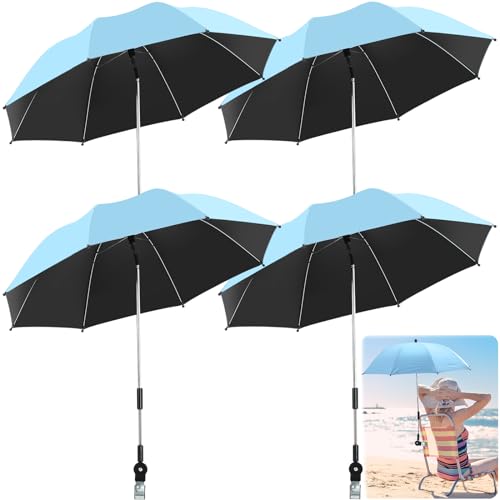4 Pack Chair Umbrella with Clamp Universal Adjustable UV Protection Beach Umbrella Clip on Wheelchair Umbrella for Camping Chair Patio Chairs Stroller Golf Carts, Not Include Chair (Blue)