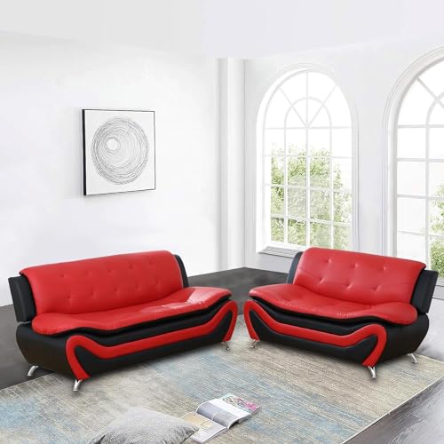 Contemporary Living Room Furniture Set, Vegan Leather Sofa Set for Living Room/House/Bedroom/Office/Apartment (Ivory, 2 PCS), F45&F46