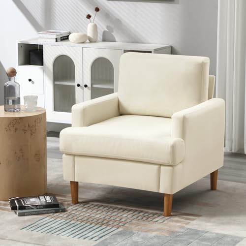 Apicizon Grey Accent Chair Set of 2, Modern Mid-Century Linen Armchair for Living Room, Comfy Upholstered Reading Accent Chairs, Single Sofa Chair with Wood Legs for Bedroom,Gray