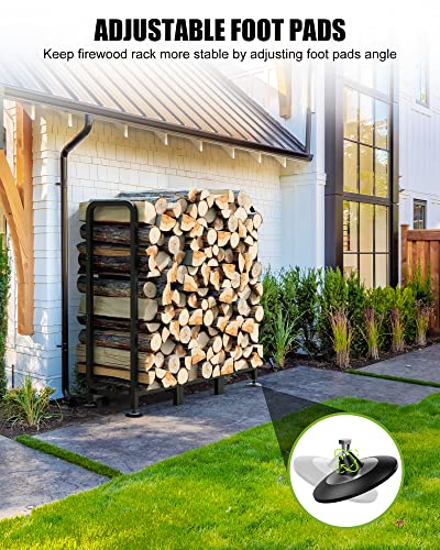 Brightown 4FT Firewood Rack Outdoor with Cover, Indoor Wood Rack for Firewood, Waterproof Fire Wood Holder Outside, Adjustable Heavy Duty Logs Stand Stacker Holder for Fireplace Patio Deck, Black