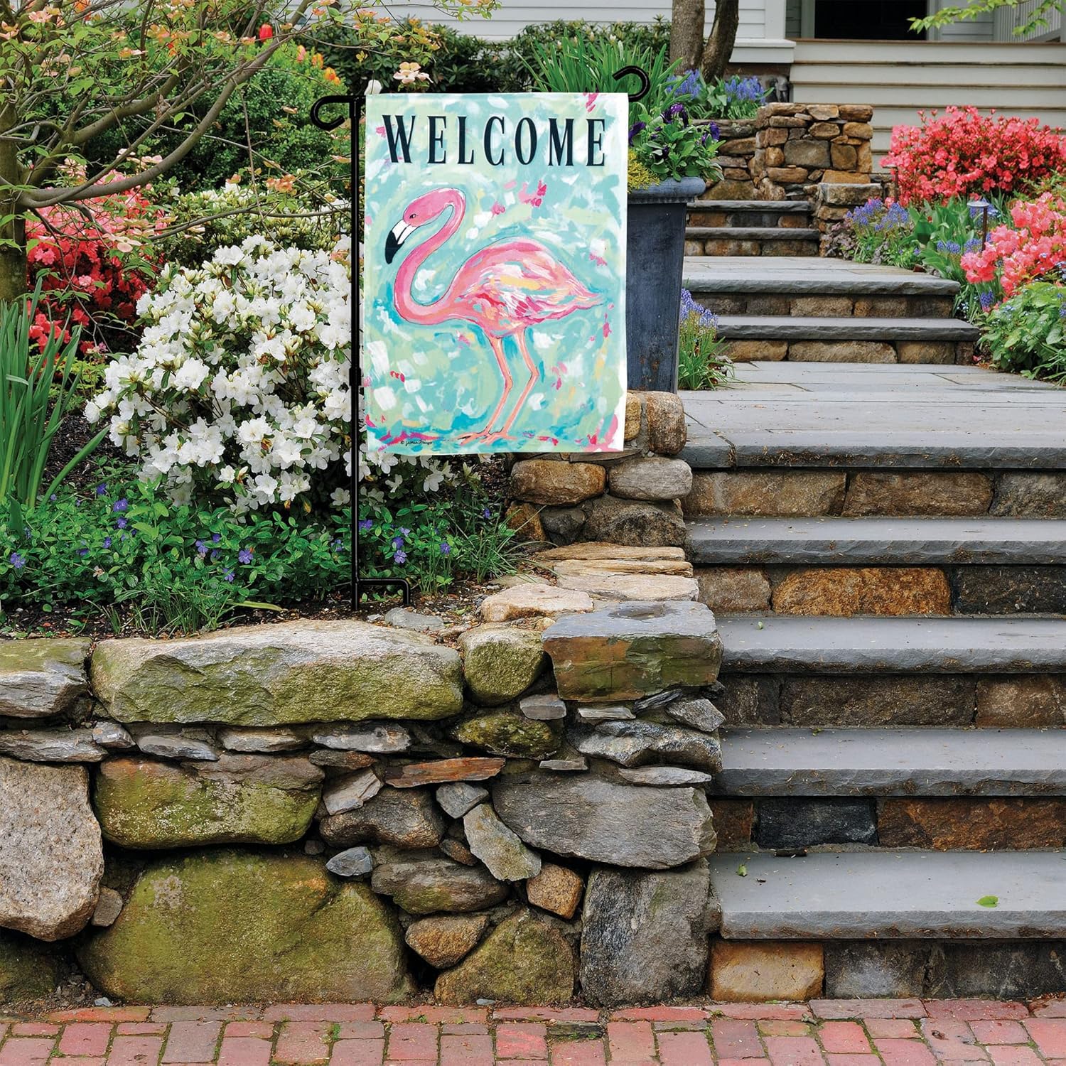 Magnolia Garden Welcome Painted Flamingo 13 x 18 Inch Polyester Garden Flag