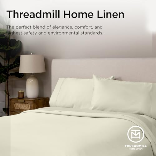 Threadmill 100% American Supima Cotton Sheets, Queen Sheet Set 1000 Thread Count Luxury 4 PC Luxury Bedding Set, Hotel Quality Sateen Weave, Hotel White Sheets with Elasticized Deep Pocket