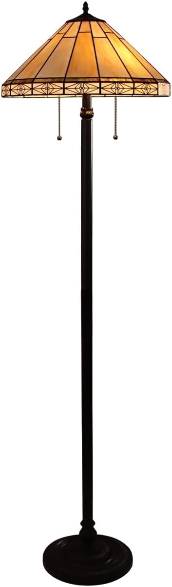 Chloe Lighting Belle Mission Tiffany-Style Blackish Bronze 2 Light Floor Lamp 18'' Wide, Multicolor
