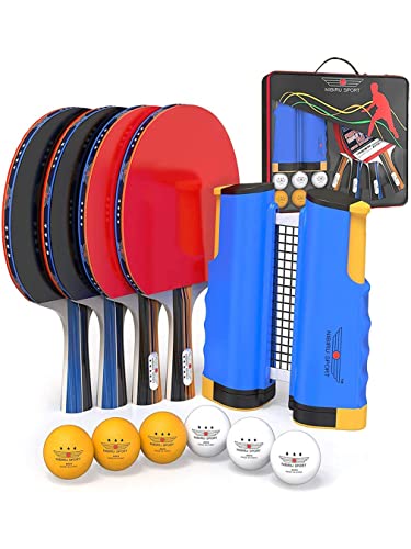NIBIRU SPORT Ping Pong Paddles Set - Professional Table Tennis Rackets and Balls, Retractable Net with Posts and Storage Case - Pingpong Paddle and Game Table Accessories