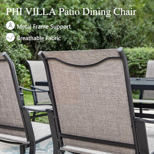 PHI VILLA 9 pcs Outdoor Dining Table and Chairs,Sling Chairs with Textilene Fabric and Extendable Metal Dining Table, Durable,Sturdy and Rustproof Outdoor Dining Set for Outside
