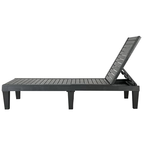 BTEXPERT Foldable Outdoor Chaise Lounge Pool Chair Folding Sun bed Patio Couch Reclining lounger Adjustable Backrest tanning Waterproof lightweight Seating Capacity 330lb Black, Set of 3