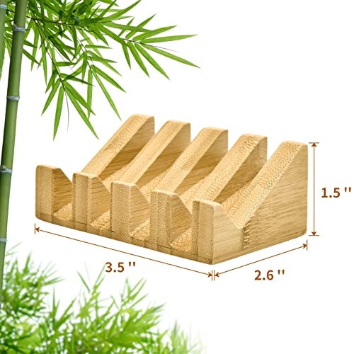 SUBEKYU Bamboo Soap Dish Self Draining Wooden Bar Soap Holder Soap Saver for Shower Slope Drainage Design with Waterproof Layer Wood Soap Dish for Bathroom and Kitchen，2PCS