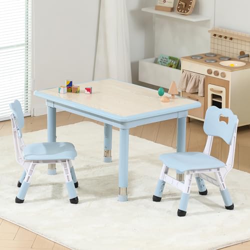 Todder Table and Chairs, 31.5''L x 23.6''W Sturdy kids Activity table with Stainless Steel Legs, Kids Table and 2 Chairs with Anti-Slip Foot Covers, Graffiti Desktop
