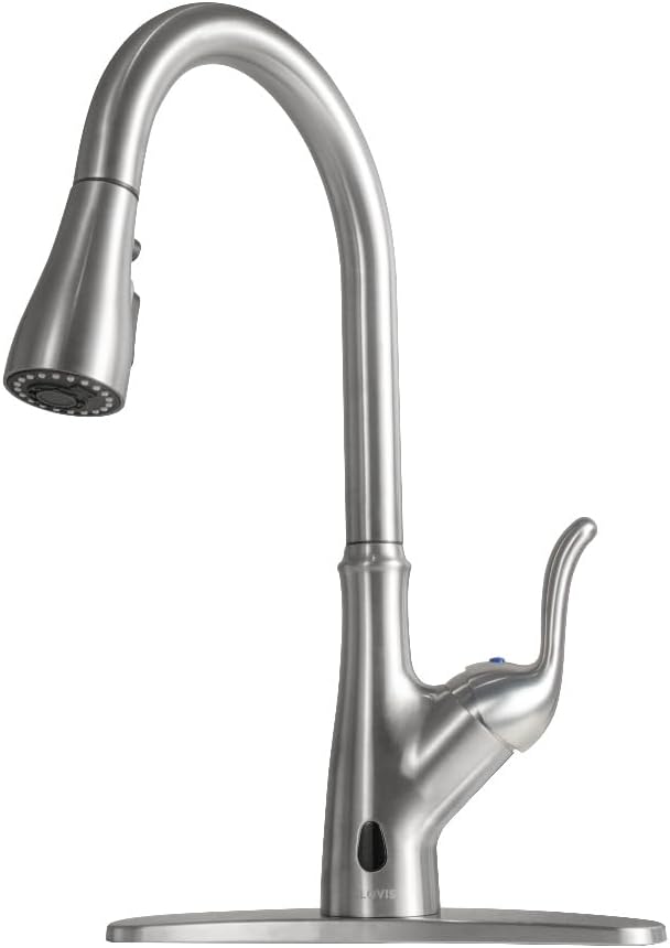 Touchless Brushed Nickel Kitchen Faucet with Pull Down Sprayer, Single Handle High Arc Stainless Steel Sink Faucet for Farmhouse, Camper, Laundry, RV, Bar - Fits 1 or 3 Hole Sinks, Brushed Nickel