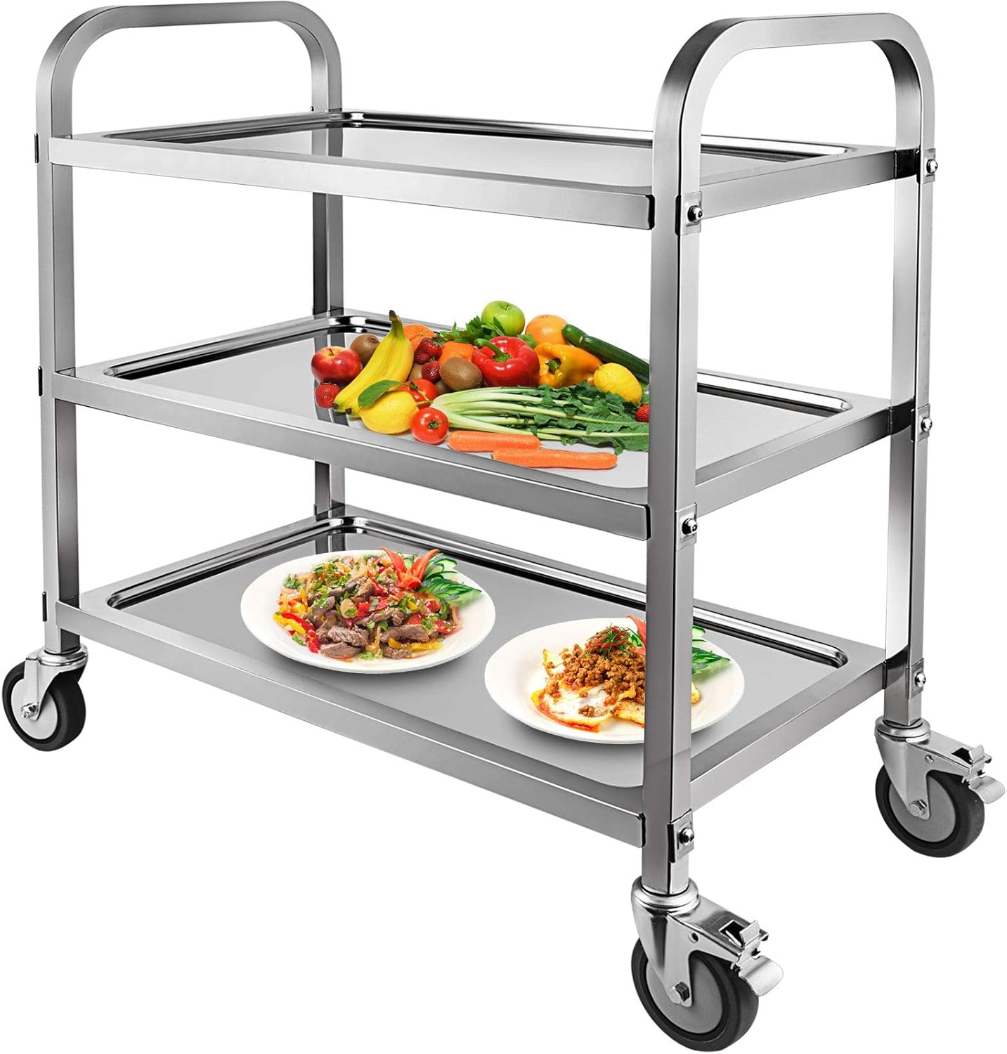 Marada 3 Tier Stainless Steel Utility Cart with Locking Wheels Shelf,Kitchen Cart Trolley,33'' L x 18'' W x 35''H,Utility Rolling Serving Catering Storage for Kitchen Restaurant Hotels