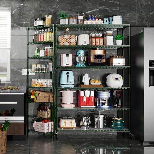 6 Tier NSF Metal Shelf Wire Shelving Unit, 6000lbs Capacity Heavy Duty Adjustable Storage Rack with Wheels & Shelf Liners for Commercial Grade Utility Steel Storage Rack, 82