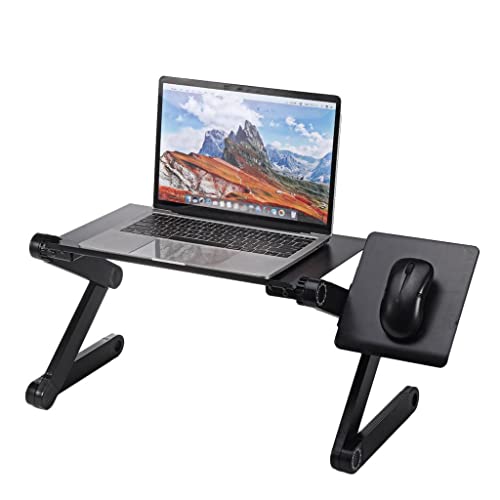 Adjustable Laptop Desk Stand Portable Laptop Table Cooling Fan Computer Notebook PC Holder with Mouse Pad Tray Bed Sofa (D 16.5
