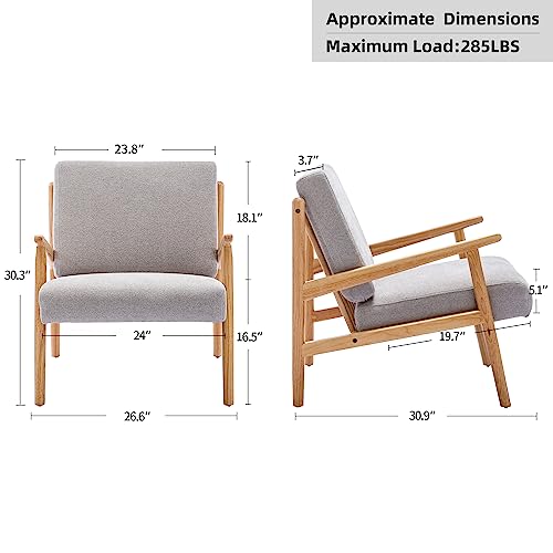 DUHOME Living Room Chairs,Mid Century Modern Accent Chair with Wood Frame,Upholstered Reading Chair Arm Chair for Bedroom,Belcony,Office(Grey)