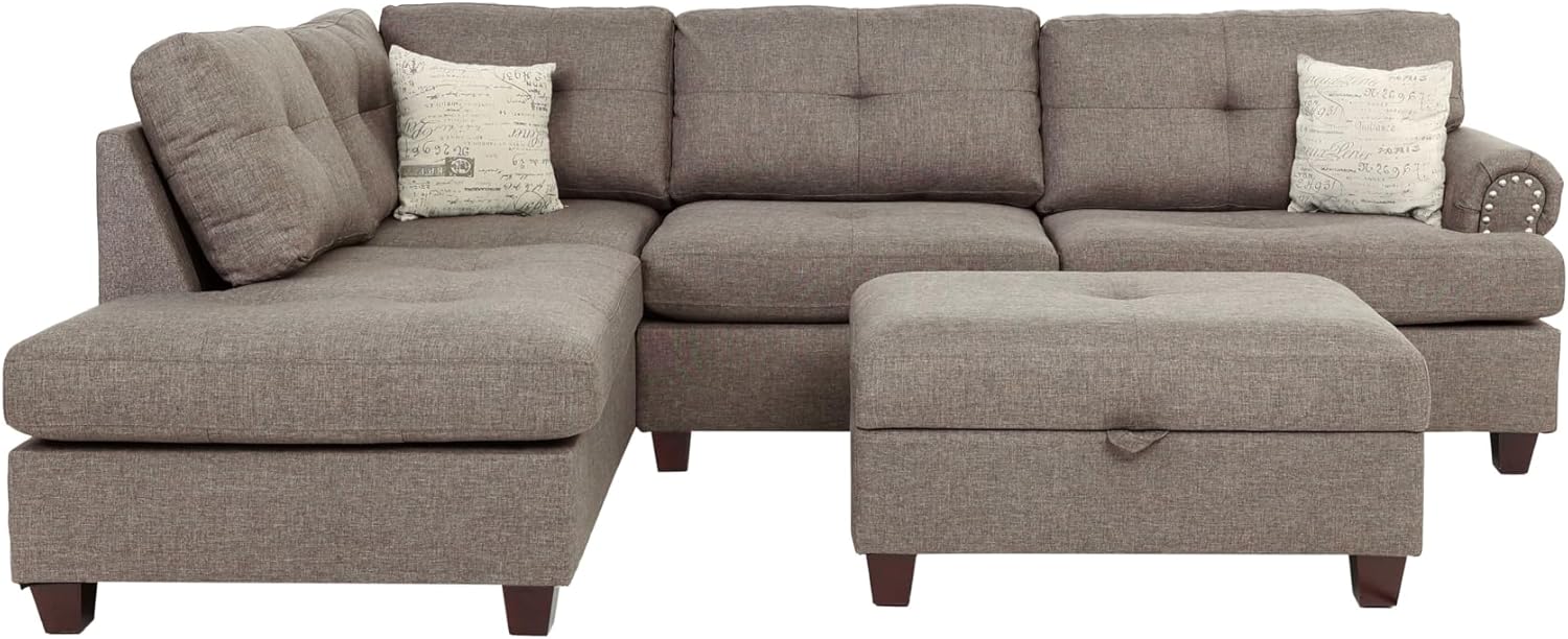 Modern 3-Piece Plush Sofa Set - Reversible Couch with Chic Chair & Ottoman, Dorris Fabric for Ultimate Comfort in Living Room Furniture Cozy Sectional with Soft Cushions & Supportive Back Rest