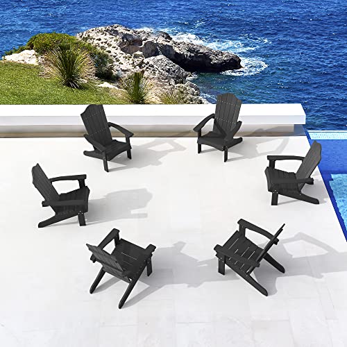 LUE BONA Adirondack Chairs Set of 4, Navy Blue Poly Adirondack Chair, Modern Plastic Adirondack Fire Pit Chairs Weather Resistant for Patio, Porch, Deck, Pool, Garden, Backyard