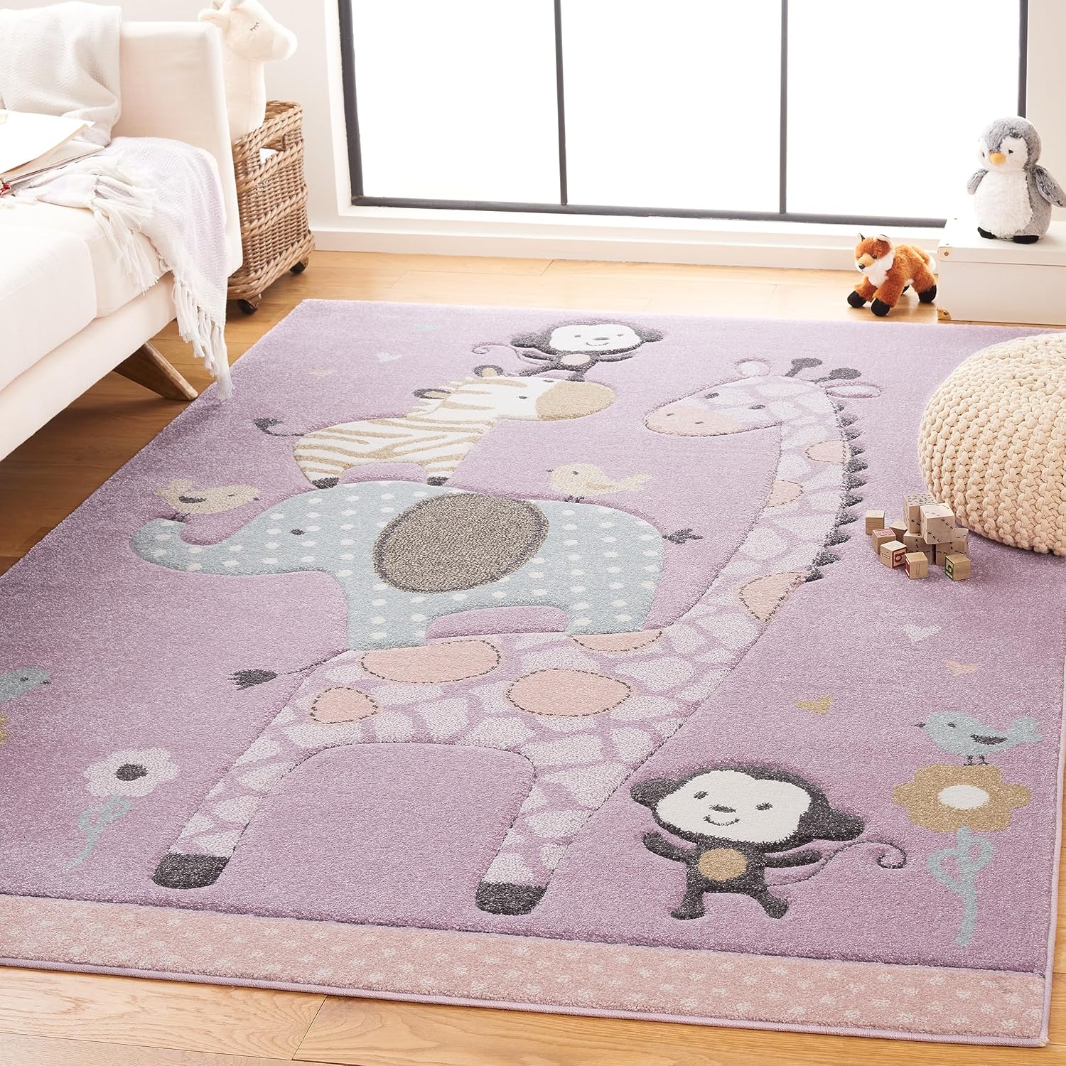 SAFAVIEH Carousel Kids Collection Area Rug - 8' x 10', Purple, Animal Design, Easy Care & Non-Shedding, Ideal for High Traffic Areas for Boys & Girls in Playroom, Nursery (CRK120V-8)