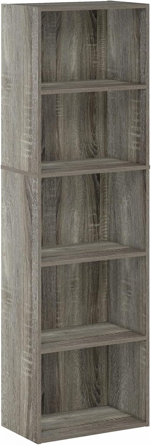 Furinno Pasir 4 Tier Open Shelf (French Oak Grey) Luder Bookcase (French Oak)