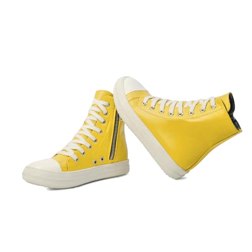 Women's High Top Sneakers Lace Up PU Leather Shoes with Thick Soles and Zipper, Fashionable Walking Shoes