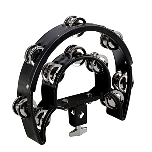 Hi Hat Tambourine,Mounted Tambourine,Drum Set Tambourine with Mounting Eye Bolt,Mountable Tambourine (8 double rows of jingles, Black)