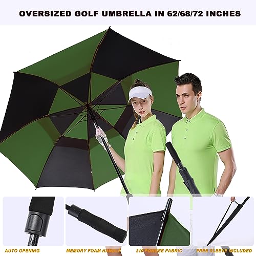 Golf Umbrella Large 62/68/72 Inch, Extra Large Oversize Double Canopy Vented Windproof Waterproof Umbrella, Automatic Open Golf Umbrella for Men and Women and Family.
