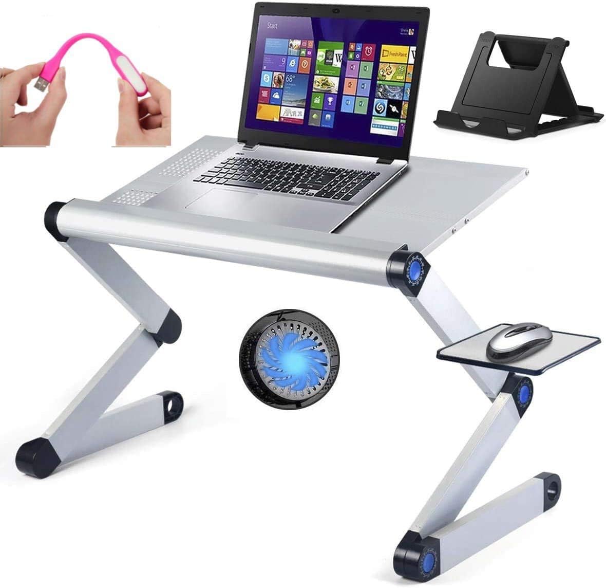 Adjustable Laptop Stand with Cooling Fan and Mouse Pad, Upgraded Table Sturdy for Bed & Couch Large 19