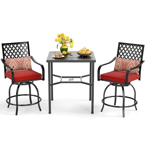MFSTUDIO 4 PCS Outdoor Swivel Bar Stool, Patio Counter Height Bar Chair with Cushion and Armrest, Red