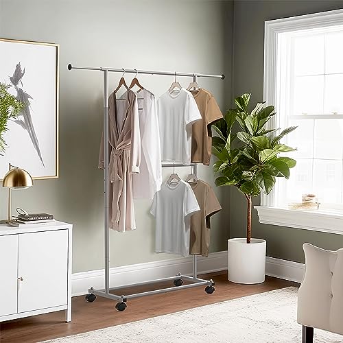 Simple Houseware Double Rod Garment Rack, Grey