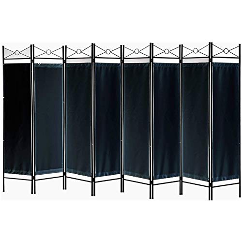 Legacy Decor 6 Panel Metal and Woven Fabric Room Divider with Two Way Hinges Black Color