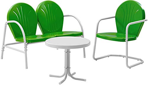 Crosley Furniture Griffith 3-Piece Metal Outdoor Conversation Set with Table, Loveseat, and Chair - Grasshopper Green