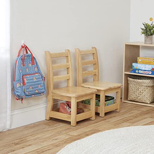 ECR4Kids Three Rung Ladderback Chair with Storage, 10in Seat Height , Classroom Seating, Natural, 2-Pack