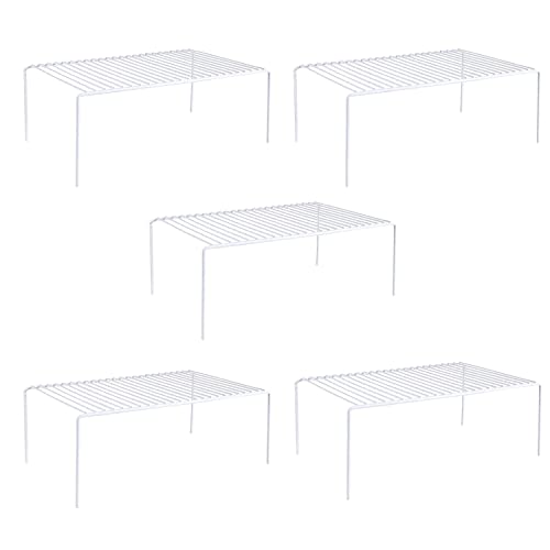 Kitchen Cabinet Shelf Organizer Set of 5, Large (15.7 x 9.4 inch) Metal Wire Pantry Storage Shelves, Dish Plate Racks for Cabinets, Freezer, Counter, Cupboard Organizers and Storage, White