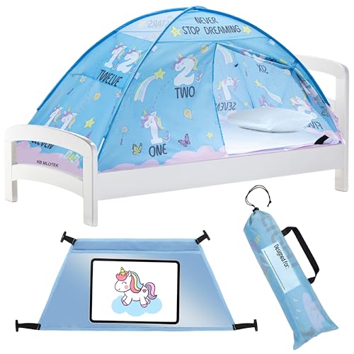 Pink Unicorn Tent Kids Bed Tent Twin Size Bed Tent for Girls - Toddler Bed Tents for Boys - Under Bunk Bed Tent for Top Bunk - Privacy Pop Up Sleeping Tent – Educational Magical Dream Tent