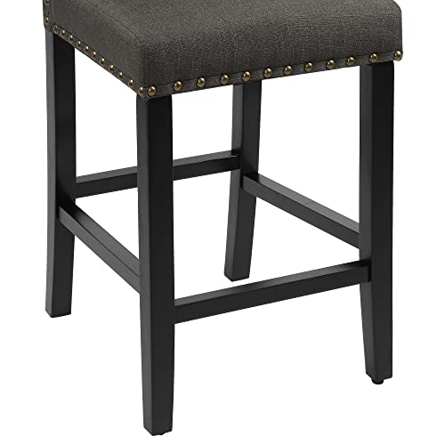 GOTMINSI Nailhead 24 Inches Counter Height Stools Upholstered Bar Stools with Solid Wood Legs, Set of 2 (Beige)