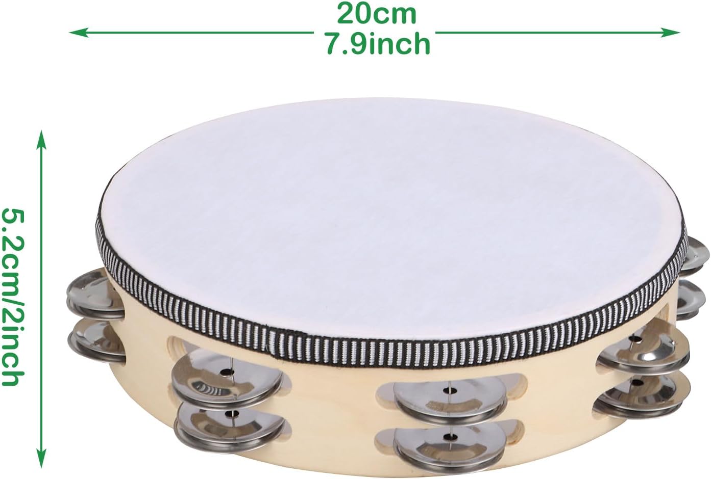 2 Pack Tambourines for Adults Church 8 inch, Hand Held Wood Tambourine with Double Row Jingle Metal Jingles Percussion Gift Musical Educational Instrument tambourine for church Party KTV