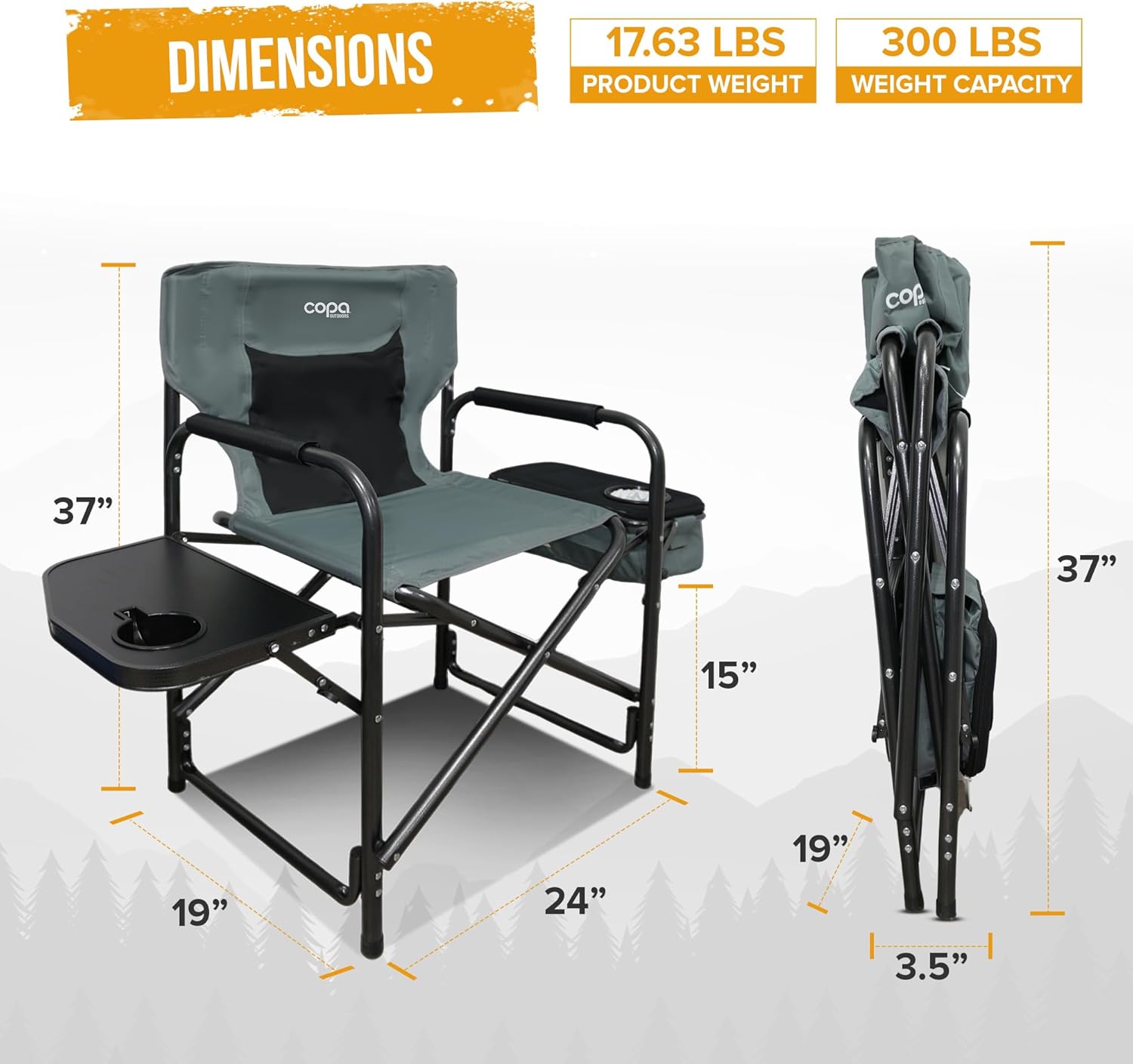 copa Ultralight Camping Directors Chair with Foldable Side Table and Cooler Camping Chairs for Adults Heavy Duty for Camping, Lawn, Sports and fishing chair (Burgundy)