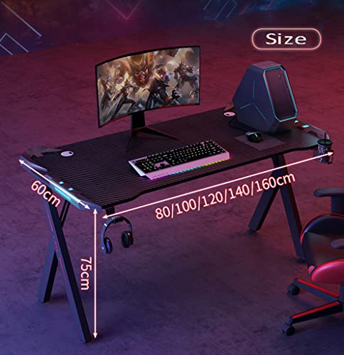 Bestier Gaming Desk with LED Lights,Large Ergonomic Gaming Computer Desk,Ergonomic e-Sports Style with Double Headphone Hook,USB Gaming Rack,Cup Holder,L 100CM
