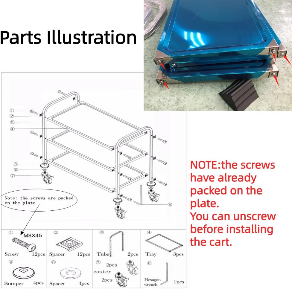 Nisorpa 3 Tier Stainless Steel Utility Cart L37.4 x W19.68 x H37.4 Inch Kitchen Rolling Carts with Wheels Serving Trolley Catering Storage Shelf with 2 Lockable Wheels for Hotel Restaurant Home Use
