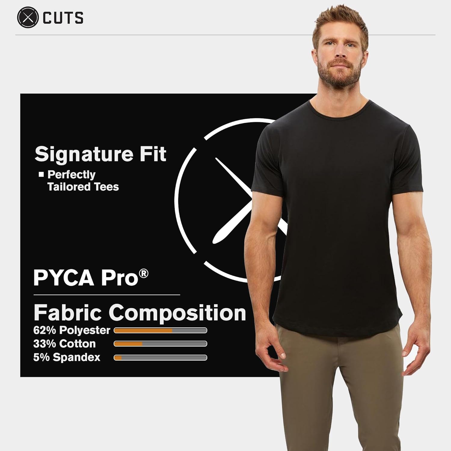 Cuts 2 Pack Men's Crew Neck Curve Hem Short Sleeve T-Shirt, White, Black, Size-Small