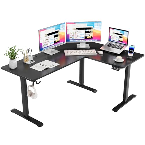 Furmax L Shaped Standing Desk Adjustable 63 x 48 Inch Corner Stand up Desk Electric Standing Computer Workstation with Preset Heights (Black)