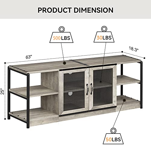 IDEALHOUSE TV Stand for 65+ Inch TV, Industrial Entertainment Center TV Media Console Cabinet, Farmhouse TV Stand with Storage and Mesh Door, TV Console Cabinet Furniture for Living Room, Rustic Oak