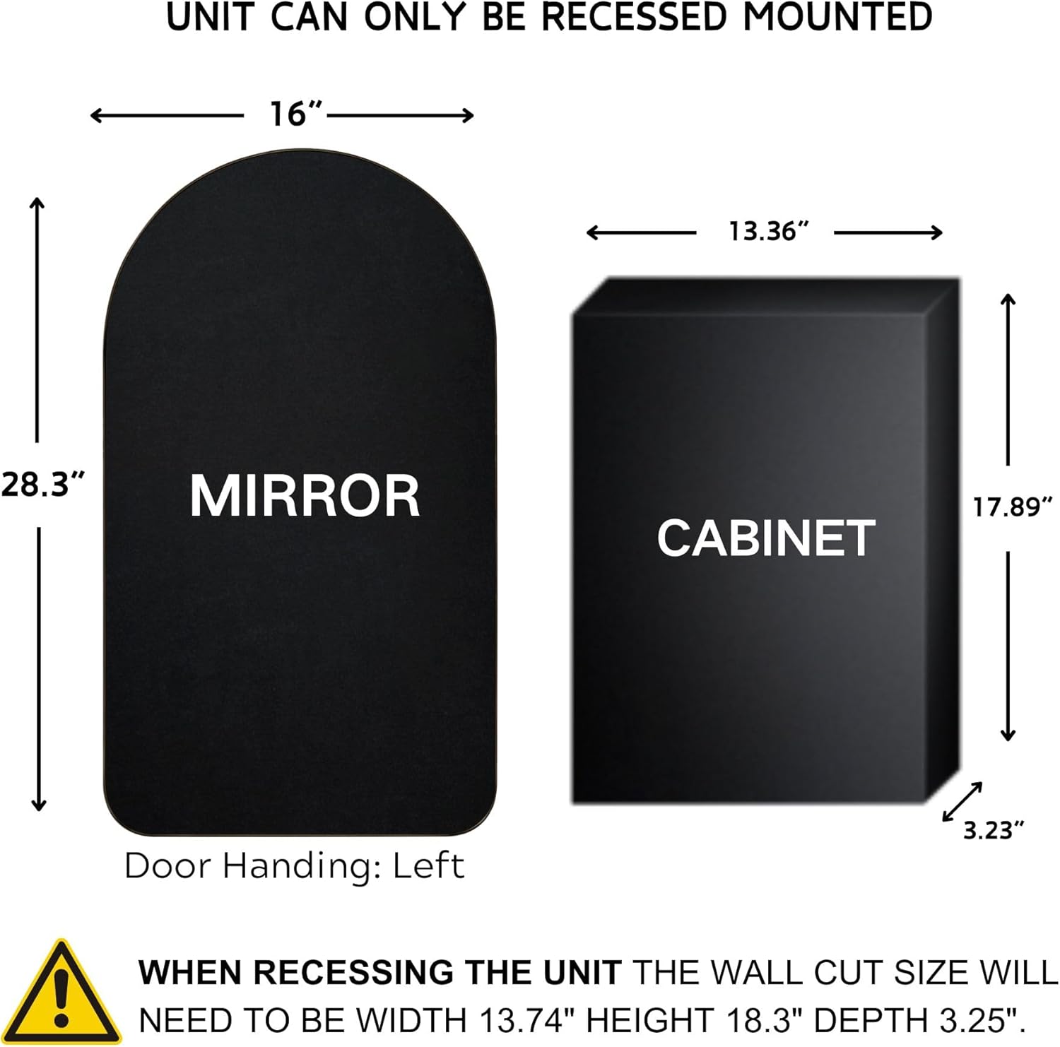 Chrome Arched Recessed Bathroom Medicine Cabinet with Mirror Stainless Steel Metal Framed Rectangular Bathroom Cabinet with Mirror 16x28.3''